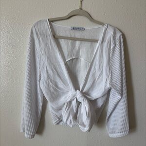 Aqua White Tie-Front Swim Blouse